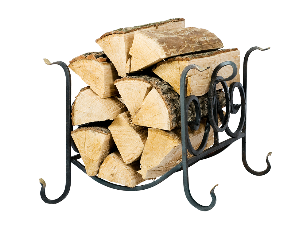 rustic iron frame holding firewood