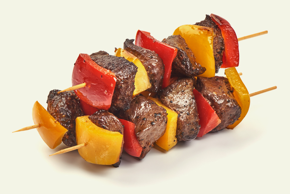 grilled kebabs with meat and bell peppers